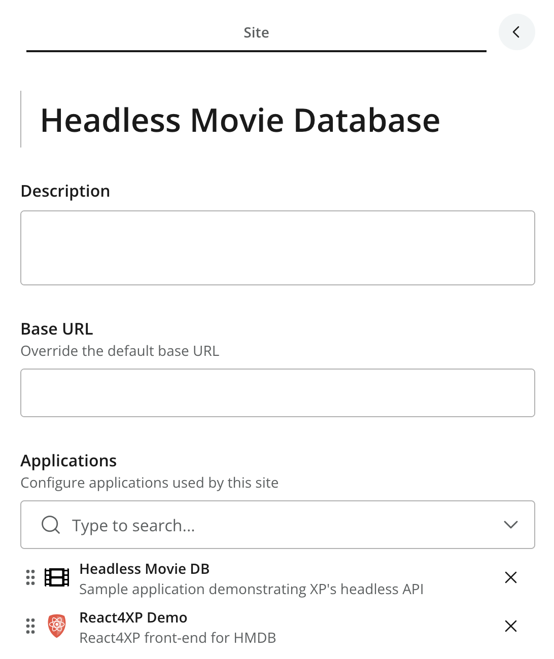Site content item with its Description