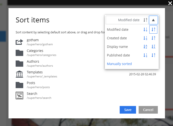 Sort dialog