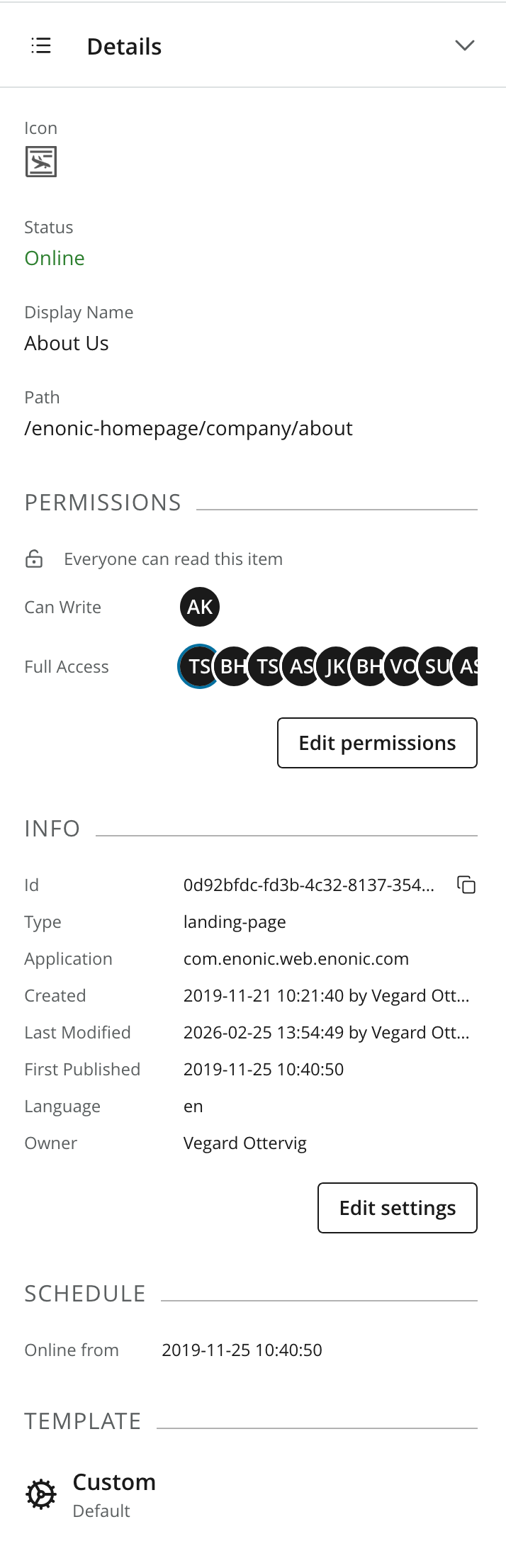 Details context panel including icon status path permissions content id metadata and more