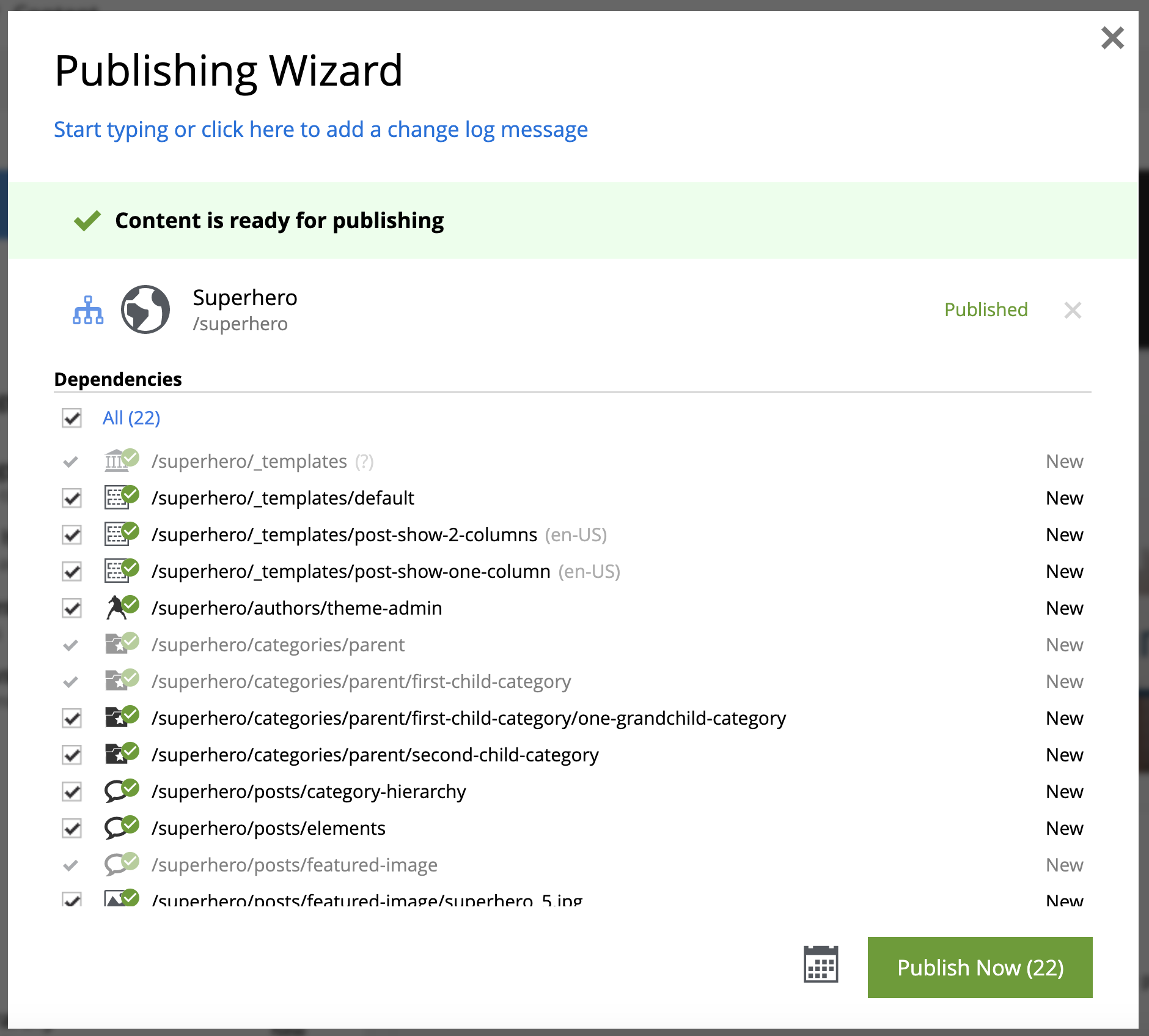Valid items enables publishing