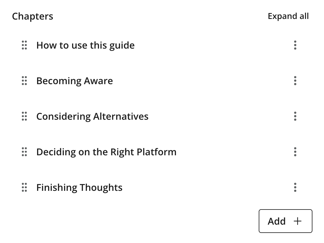 Form showing a list of chapters where each chapter represents a substructure