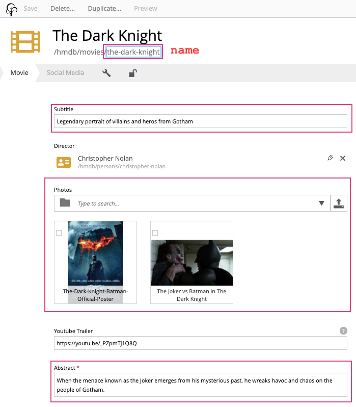 Fields from the Movie content type