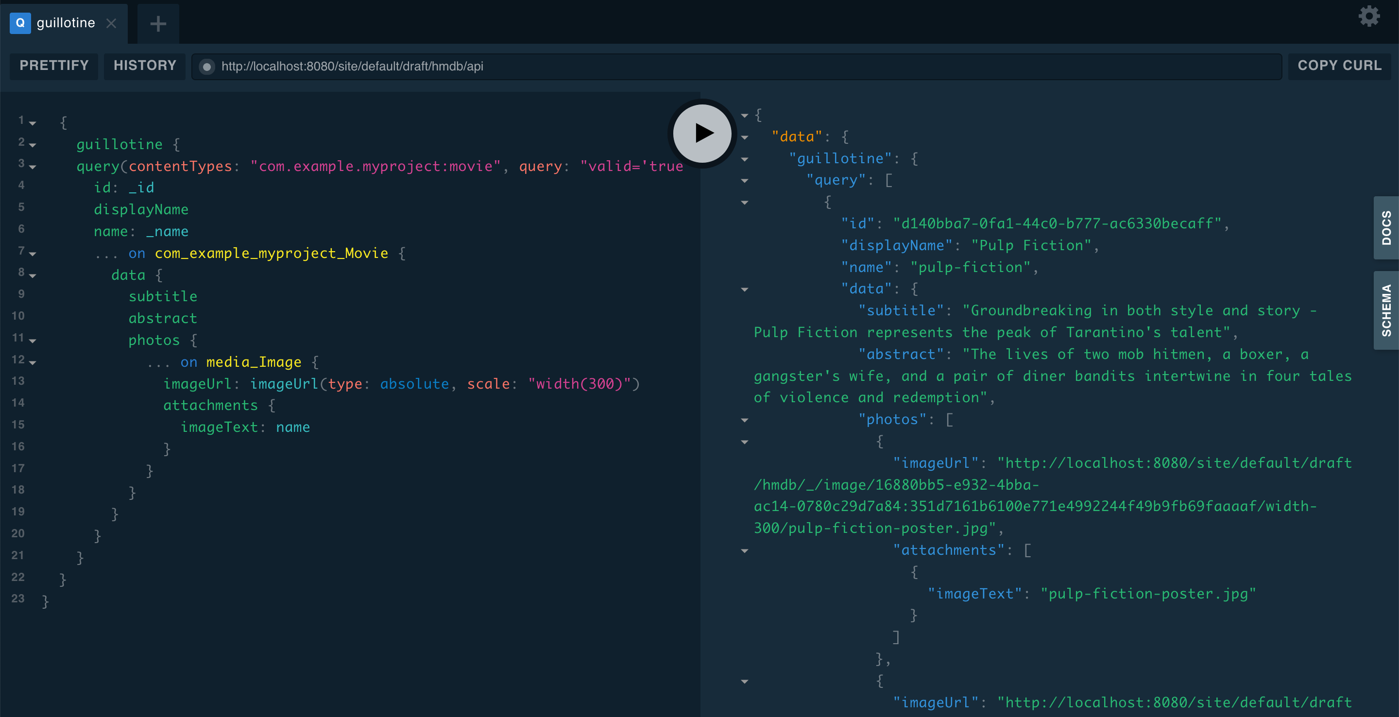 Query result for movie details