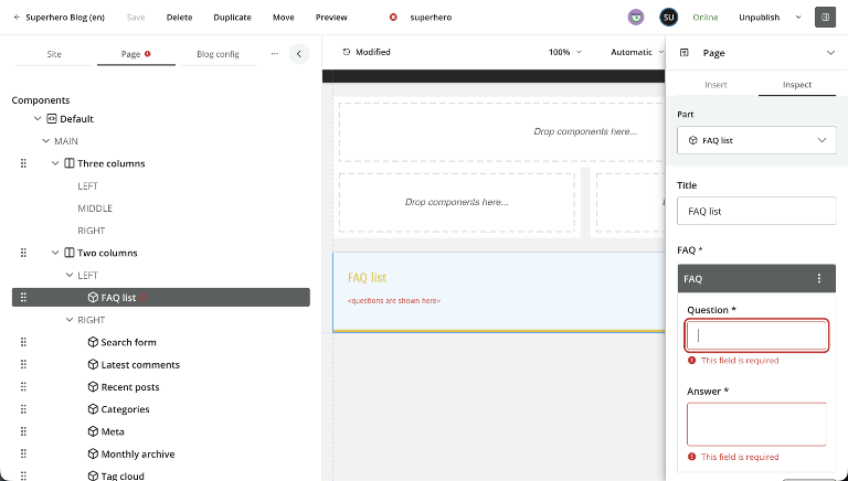 Page form supports validation handling and visualization
