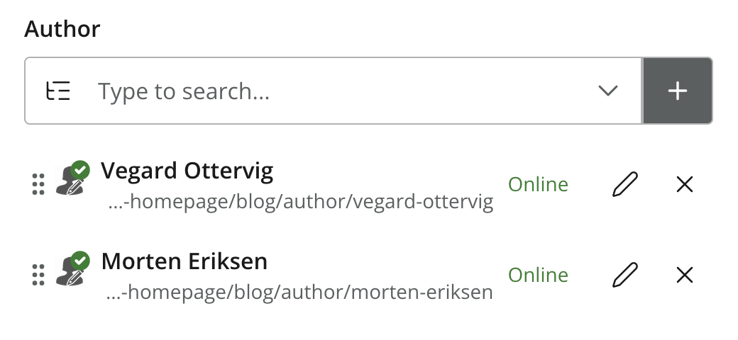 Form item showing a content selector for referencing author content