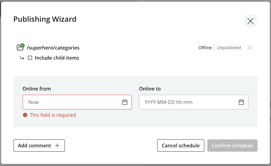 Publishing Wizard - Required "Online from"