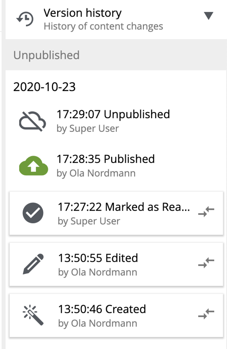 Version history widget