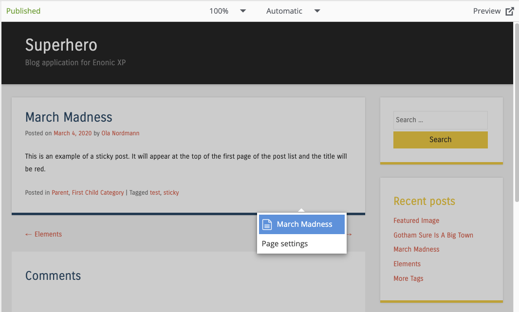 Customise page