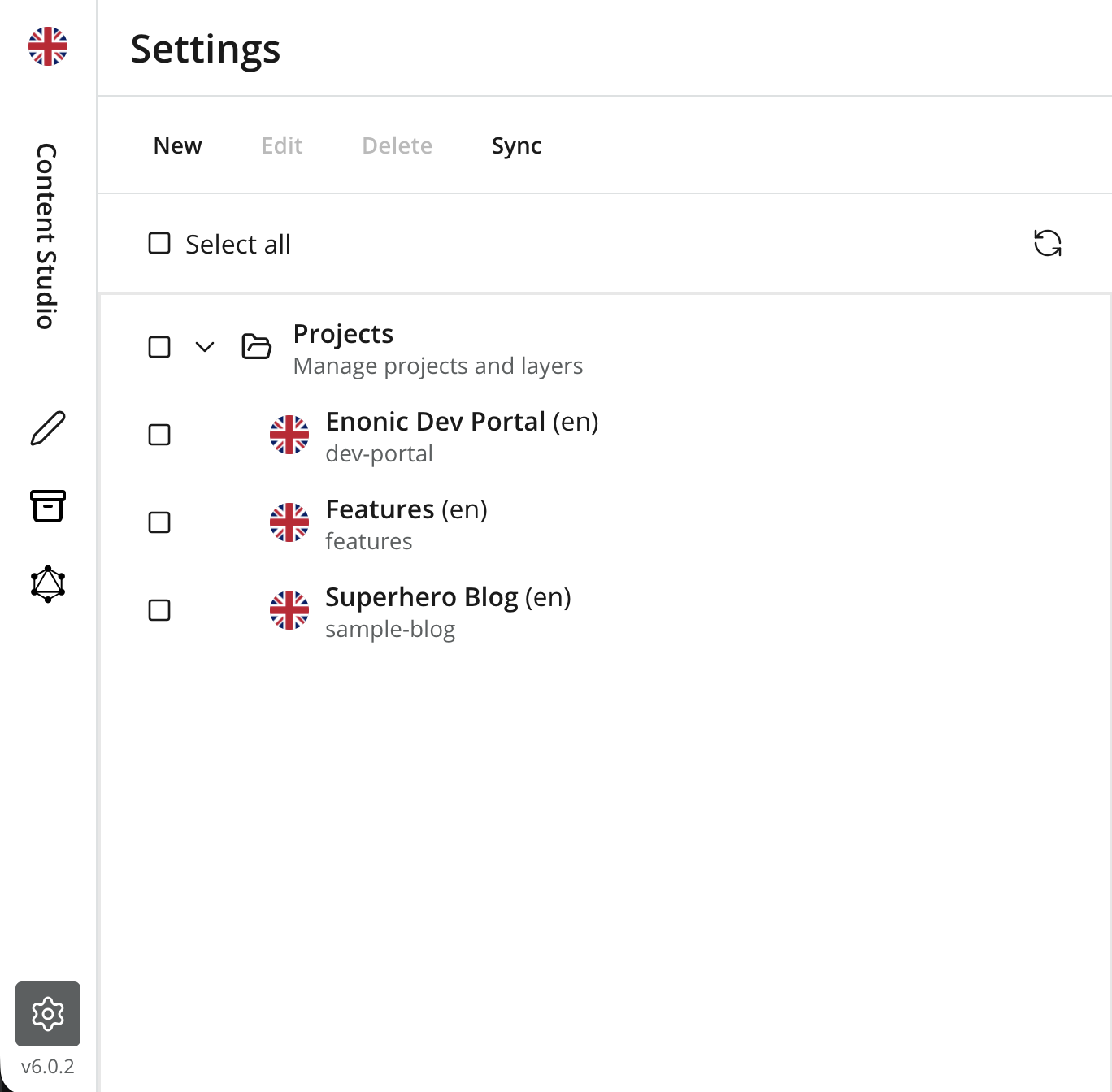 Settings section