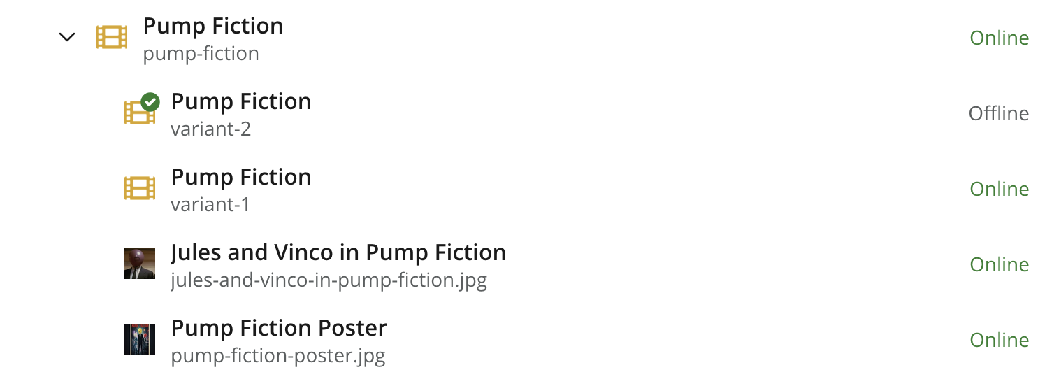 Variants are by default placed under the original item