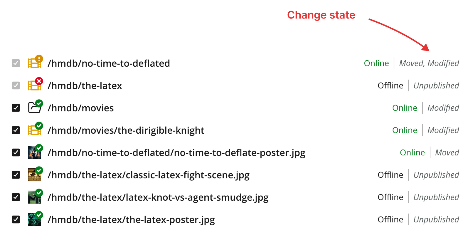 Change state to the right as seen in the publishing wizard together with the workflow and publishing state