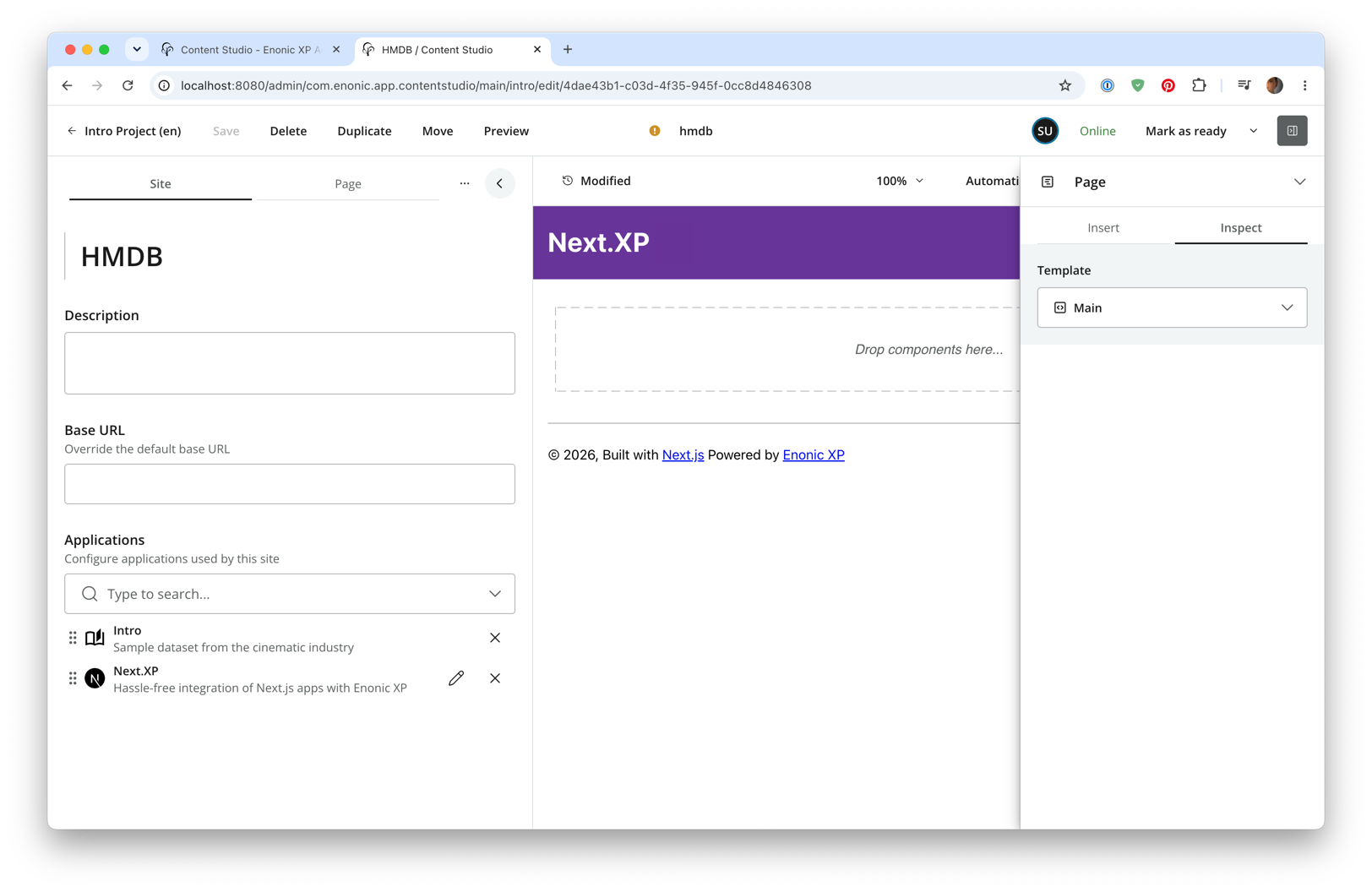 Active page controller rendering an empty region visualized by a placeholder page rendered