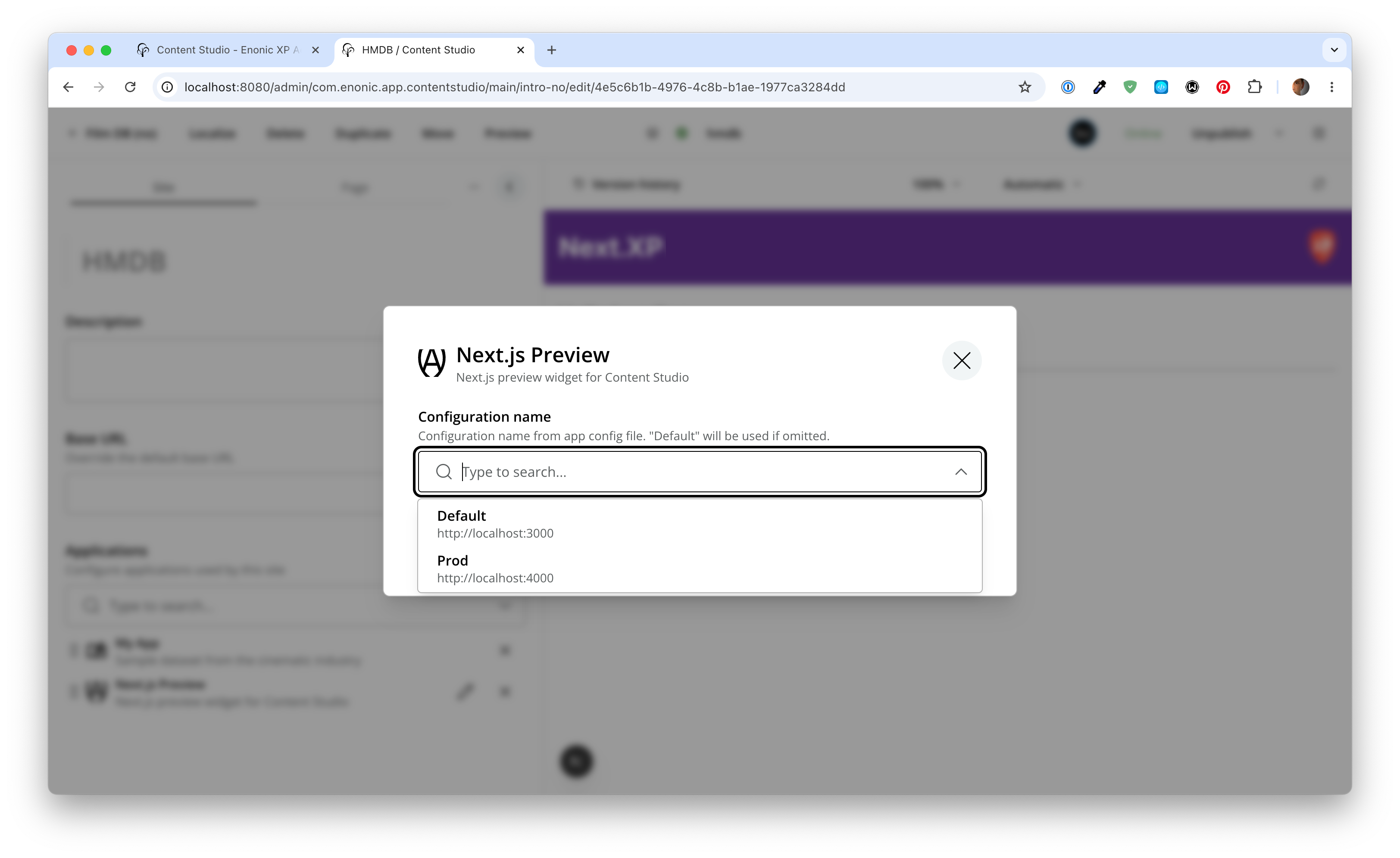 content studio configure nextxp