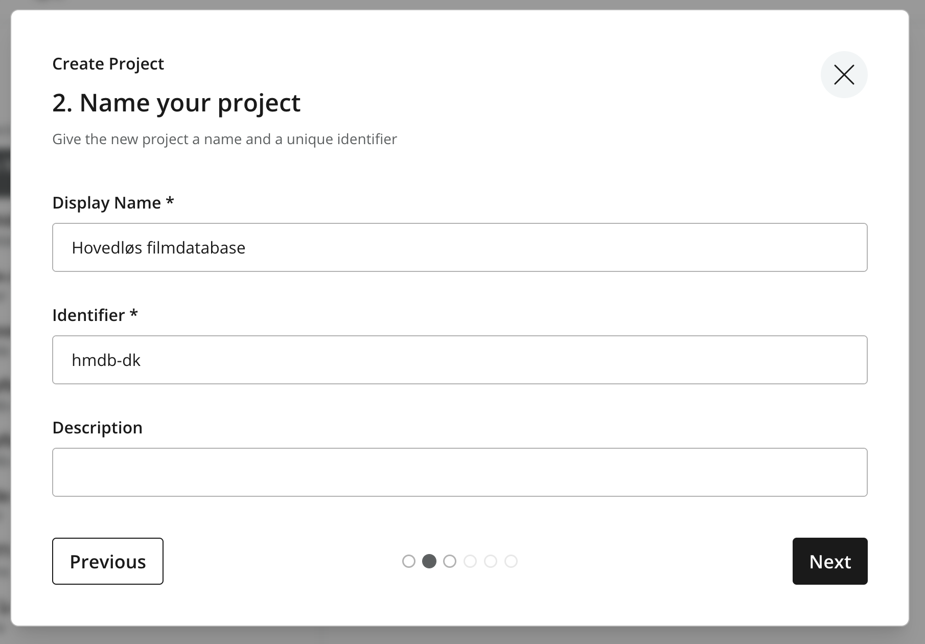 Project wizard with the new layer’s display name and identifier