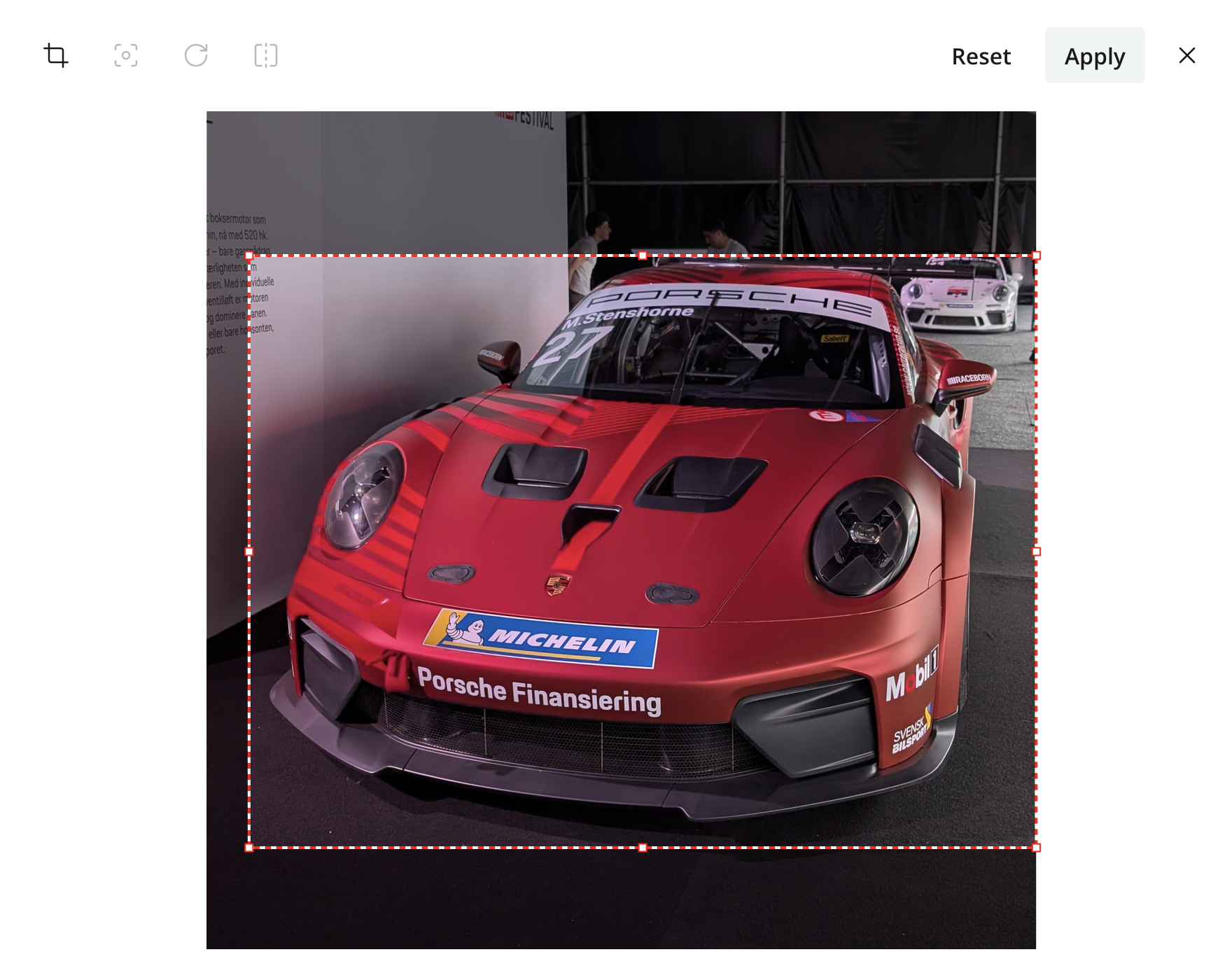 Image editor in crop mode with resize handles around the retained area
