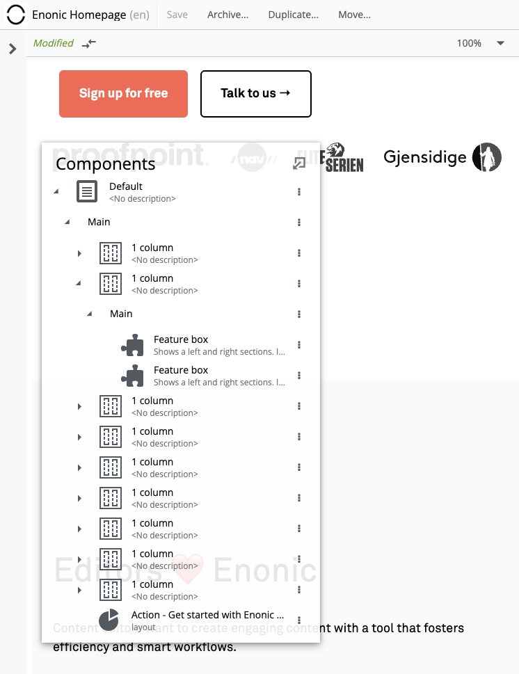 Page Components floating