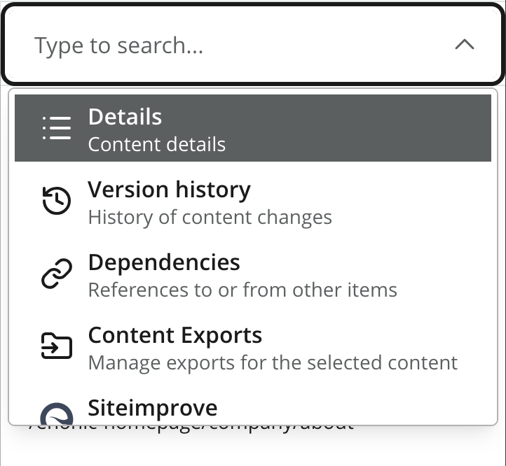 Expanded Context panel selector showing the search field and built-in panels