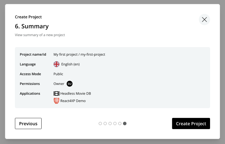 Summary of project settings