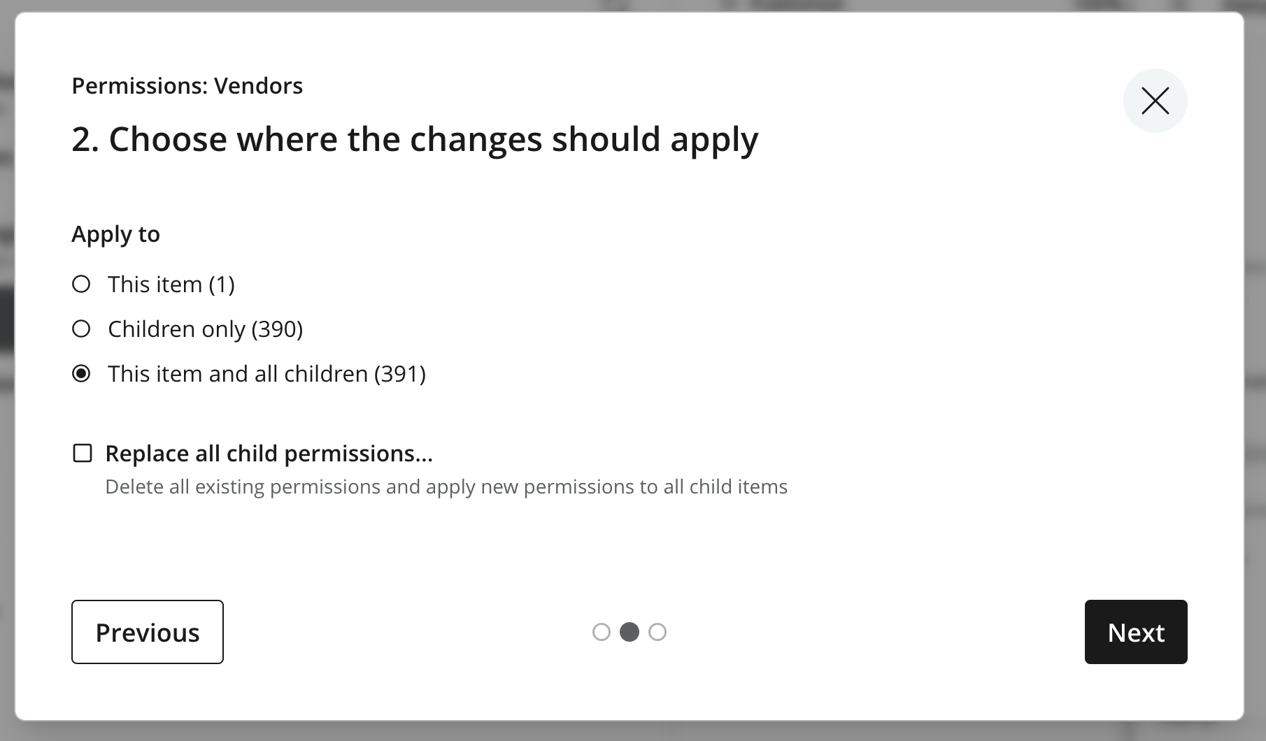 Option to replace all child permissions