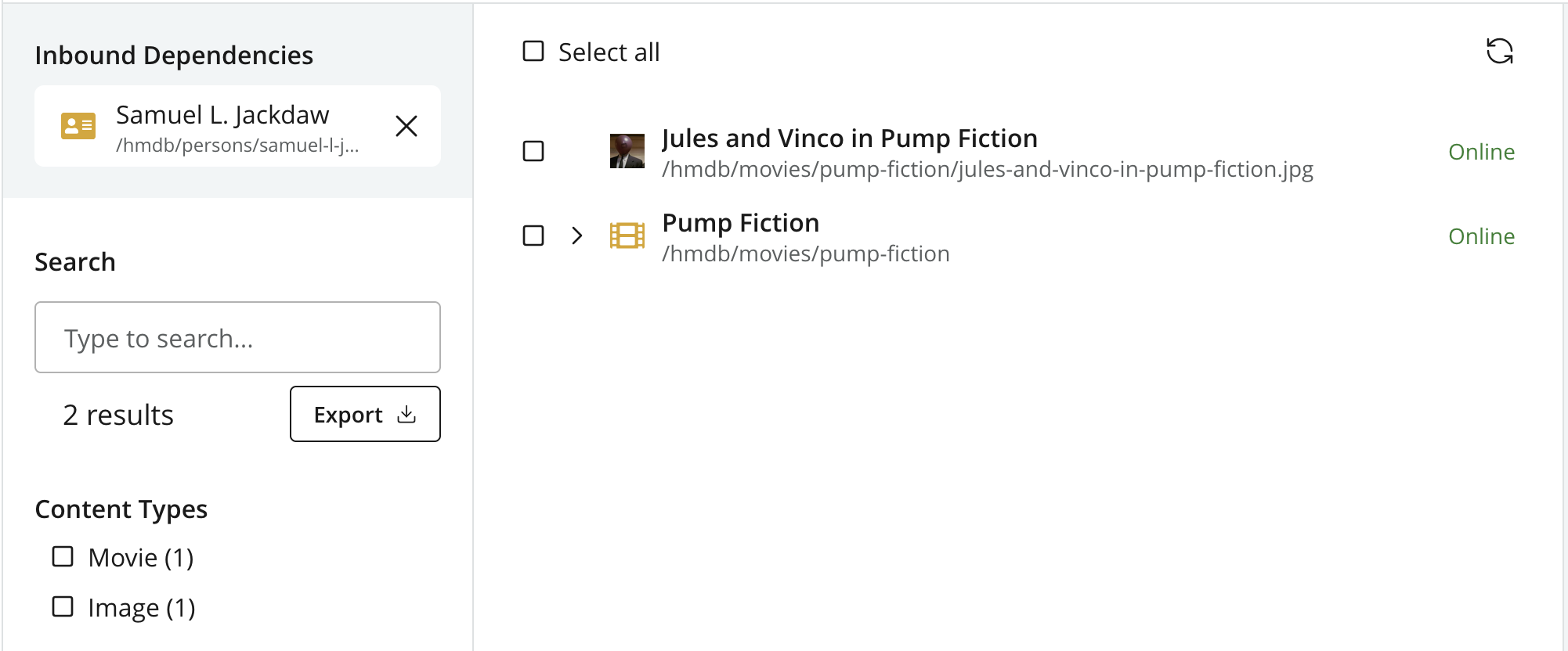Dependencies search panel showing the special filter activated and matching results