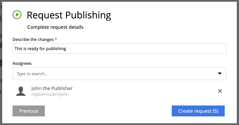 Publish Request wizard — step 2