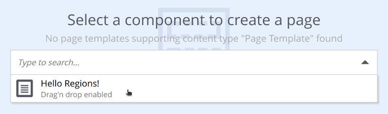 List of available pages, with the Hello Regions! page highlighted