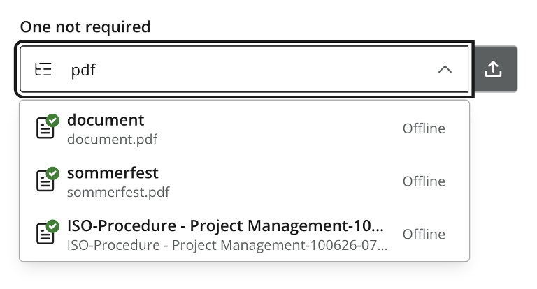 Media selector with a search for pdf showing three selectable items