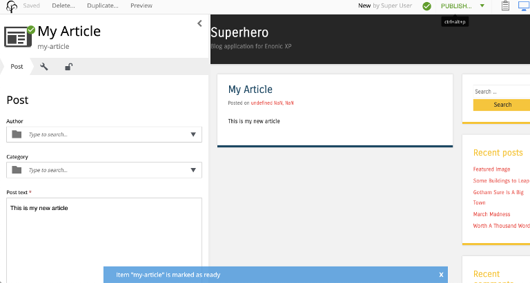 Ready-for-publishing content in the editor