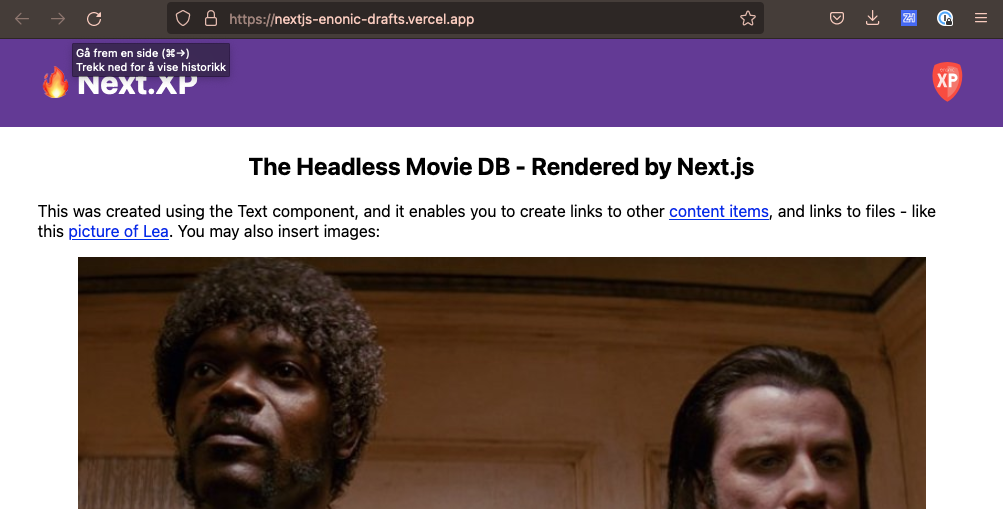 Front page showing some text, links and a picture front page