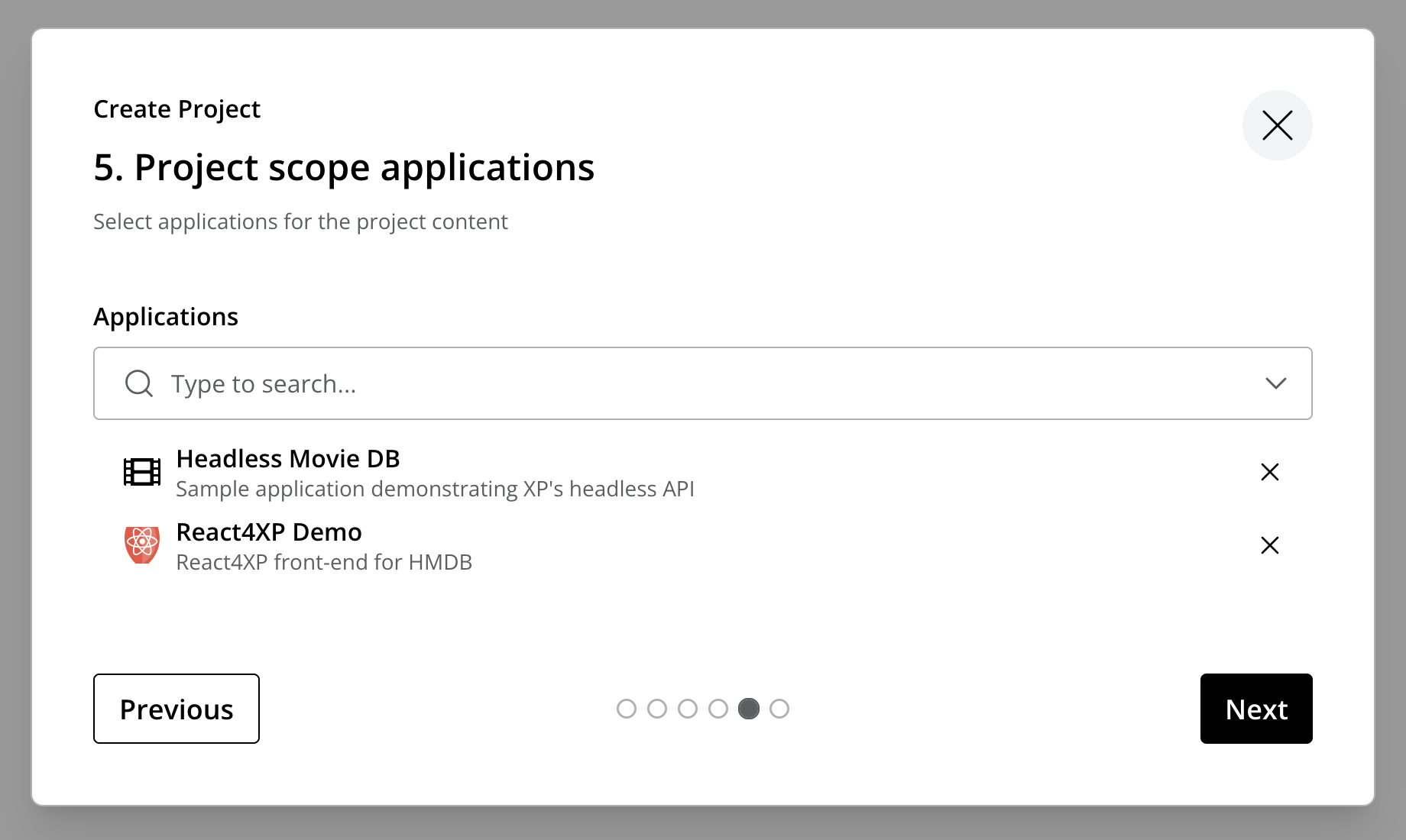 Configure applications for project