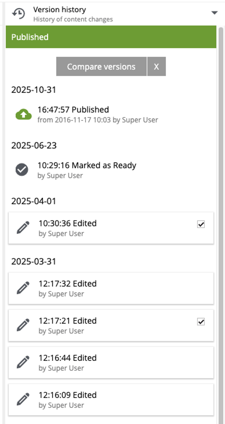 Select versions for comparison