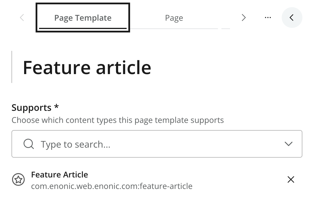 Page template form contains a content type supports filter
