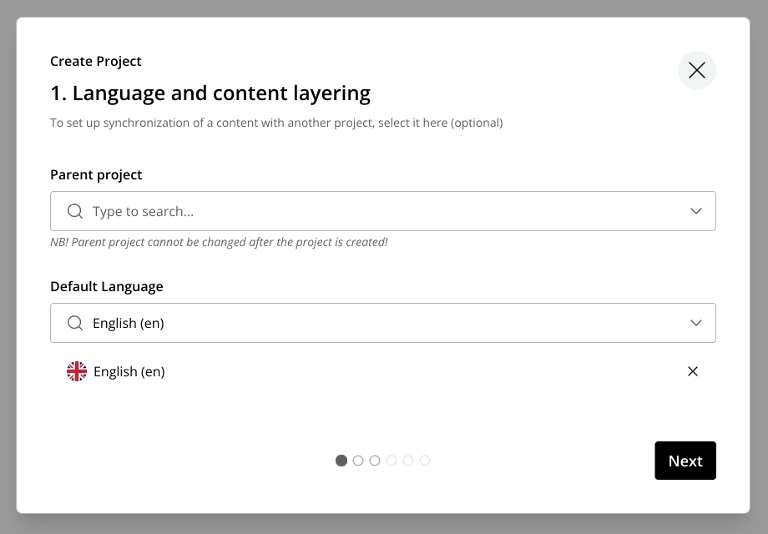 Dialog for selecting parent layer and default language