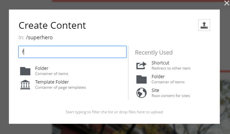 Filtered list of content types