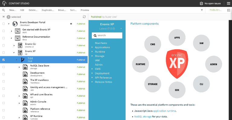 Screenshot of dev portal edited in Content Studio