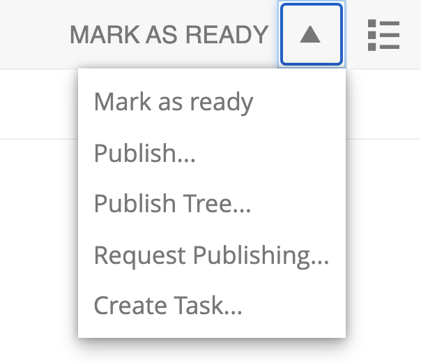 Publish button menu