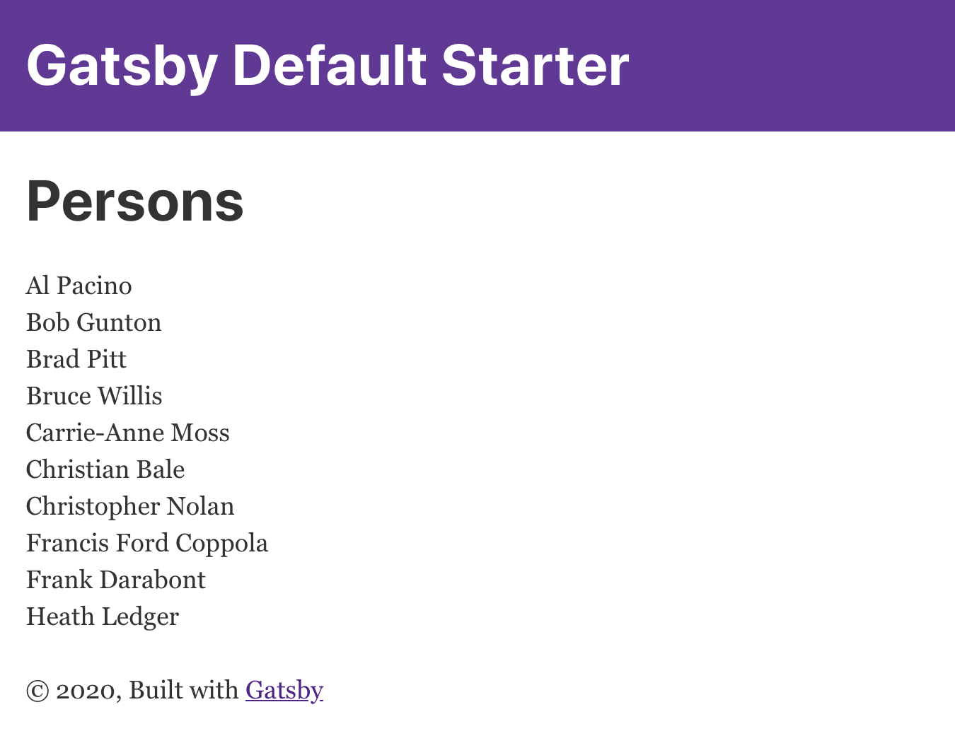 Persons list page
