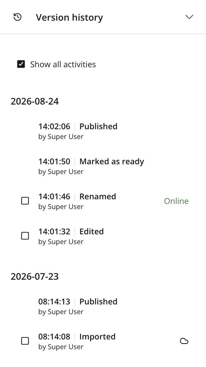 Non-editorial changes are listed without the ability to compare changes directly