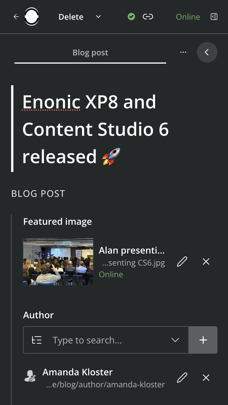 Responsive panels in dark mode screenshot showing content editor