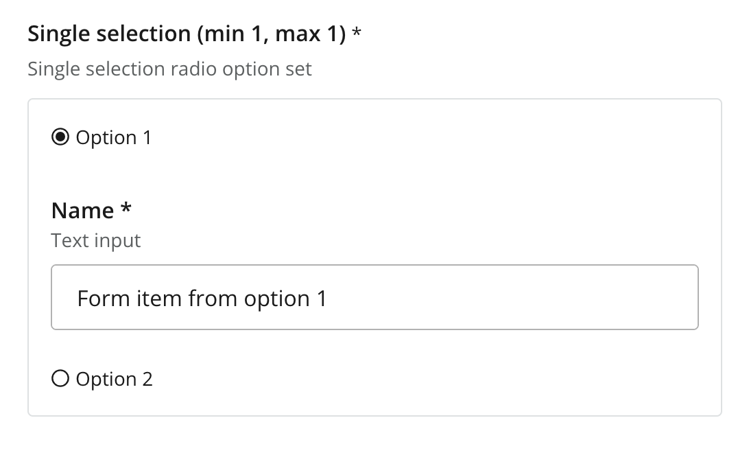 Radiobutton containig a single form item called name is selected