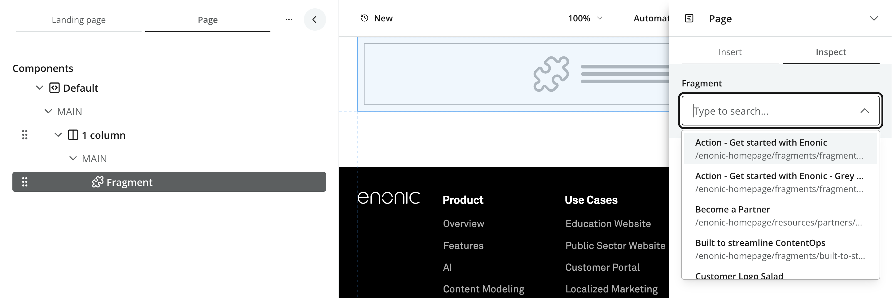 Inspect tab with a Fragment selected for an empty Fragment component