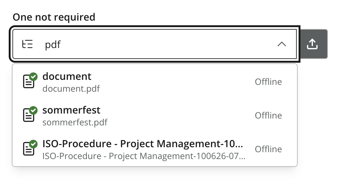 Media selector with a search for pdf showing three selectable items