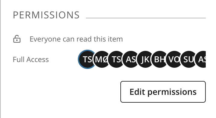 Details panel showing the permissions for a content item