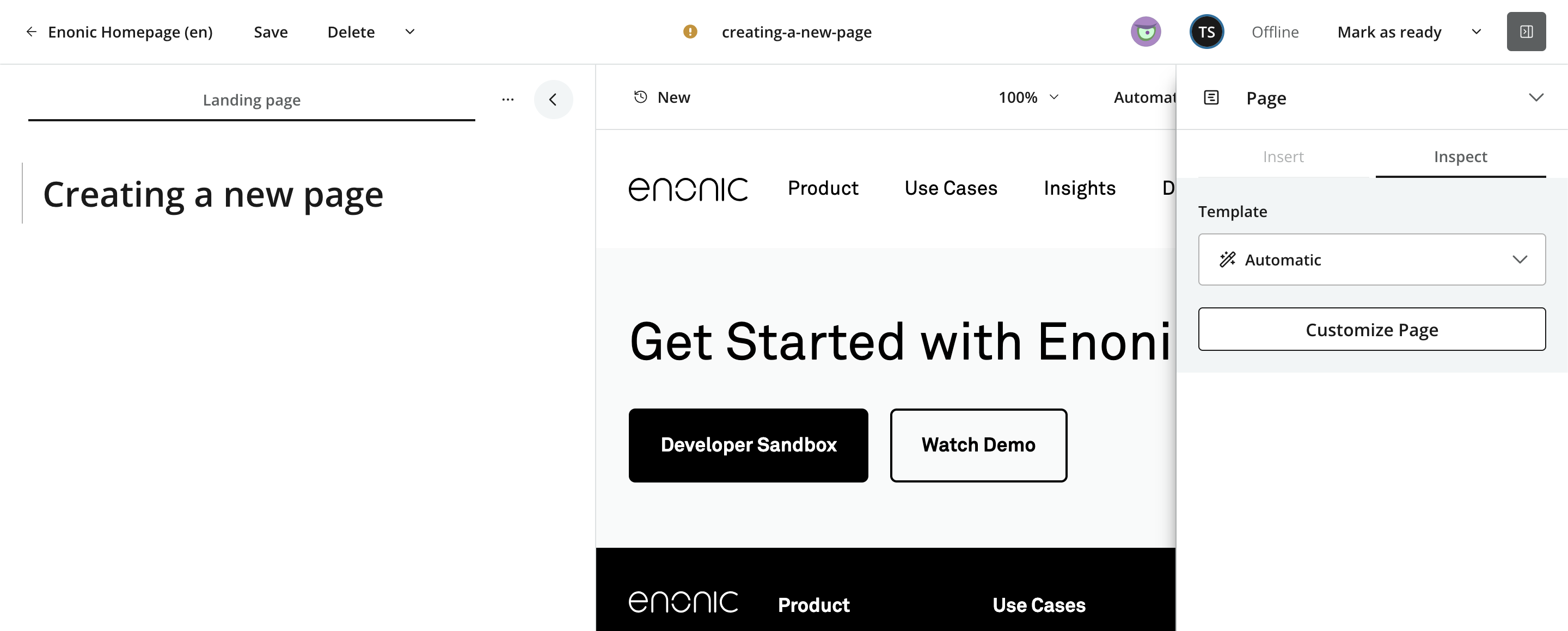 Page settings with Automatic template resolution selected