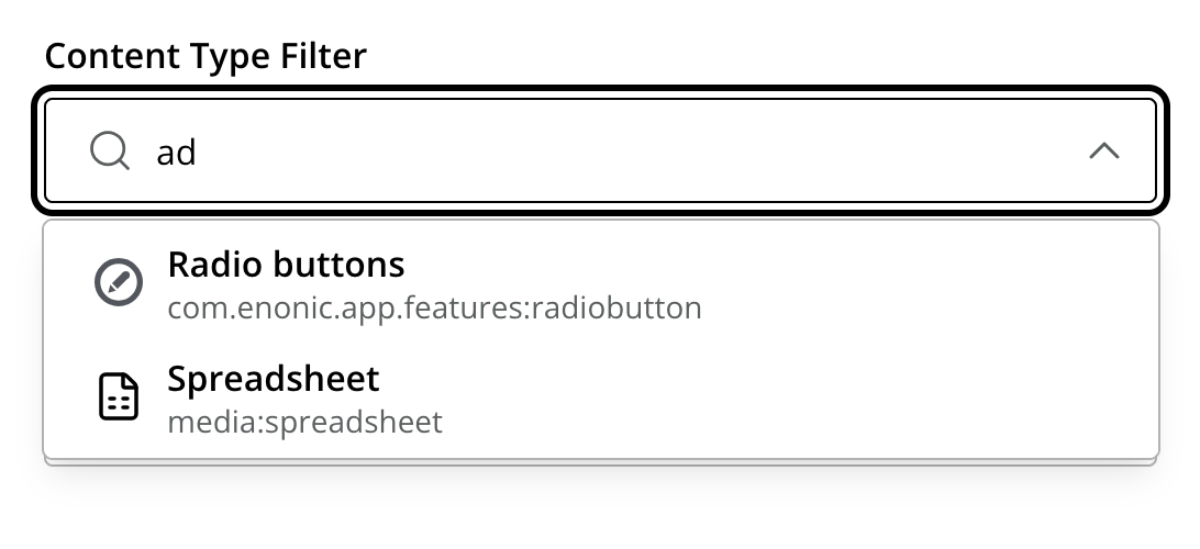 input field listing content types