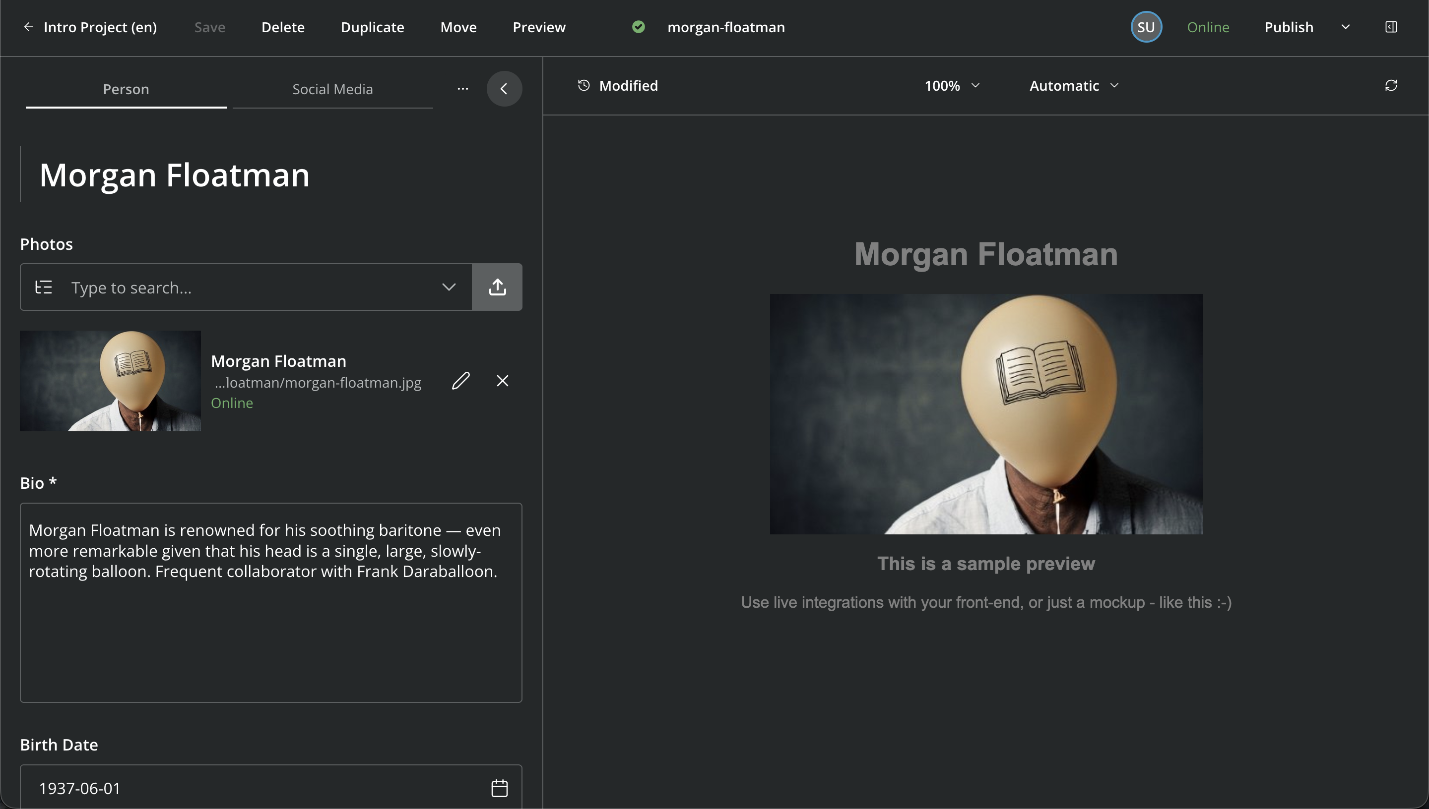 Person Form and preview