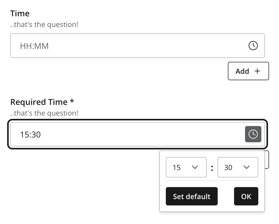 Vairations of the time field including default value