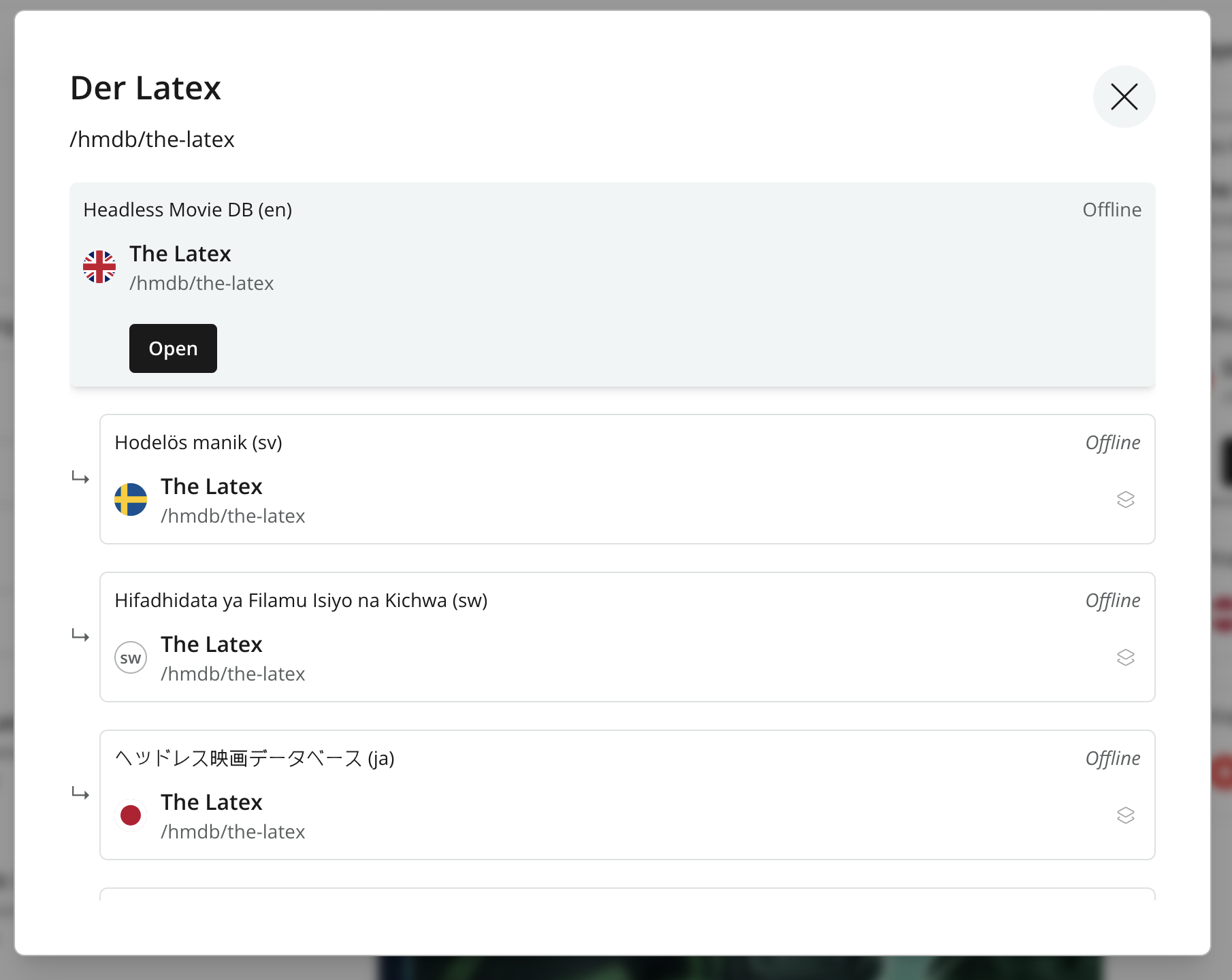 Dialog showing the complete layer tree for the selected item