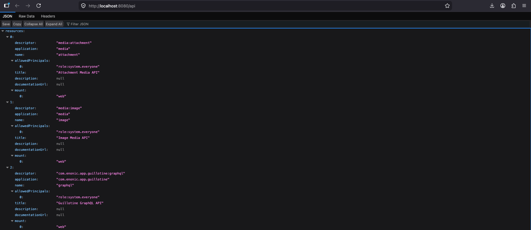 Universal API index