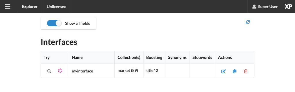 A list showing a single interface